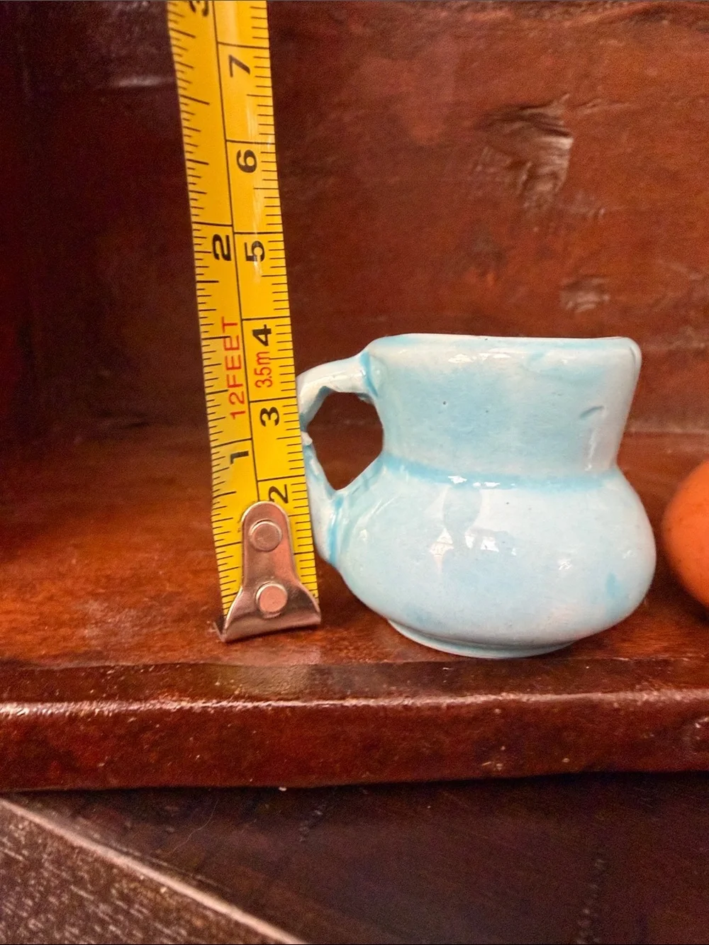 Pair of Small Ceramic Mini Pitchers - Blue & Orange